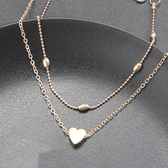 Dainty Gold Heart Ball Chain Layered Anklet - Picture 2 of 6